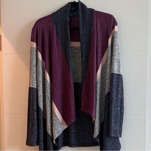 Bobeau Draped Open-Front Women's Sweater Cardigan - Plum & Gray